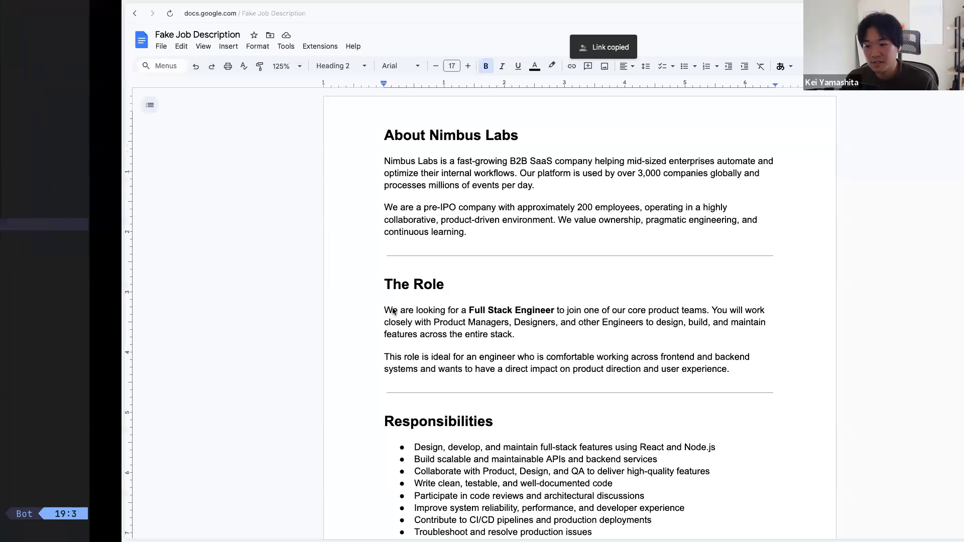 講義スライド: Fake Job Description (Google Docs)